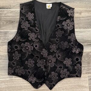 VTG Flame Vest Floral Giltter Made In USA M